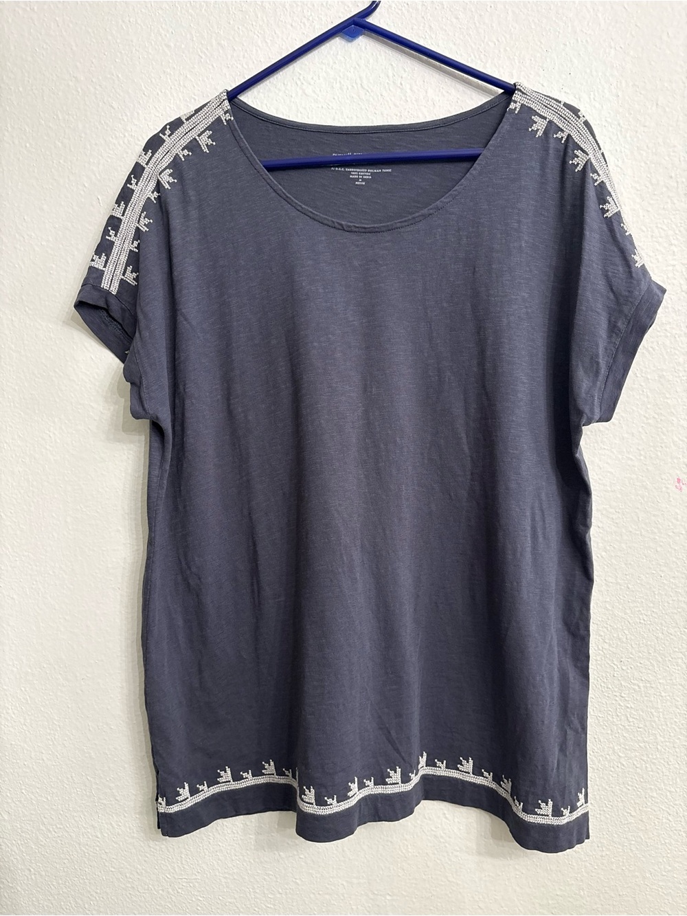 J. Jill Gray Short Sleeve Top with White Embroidered Trim